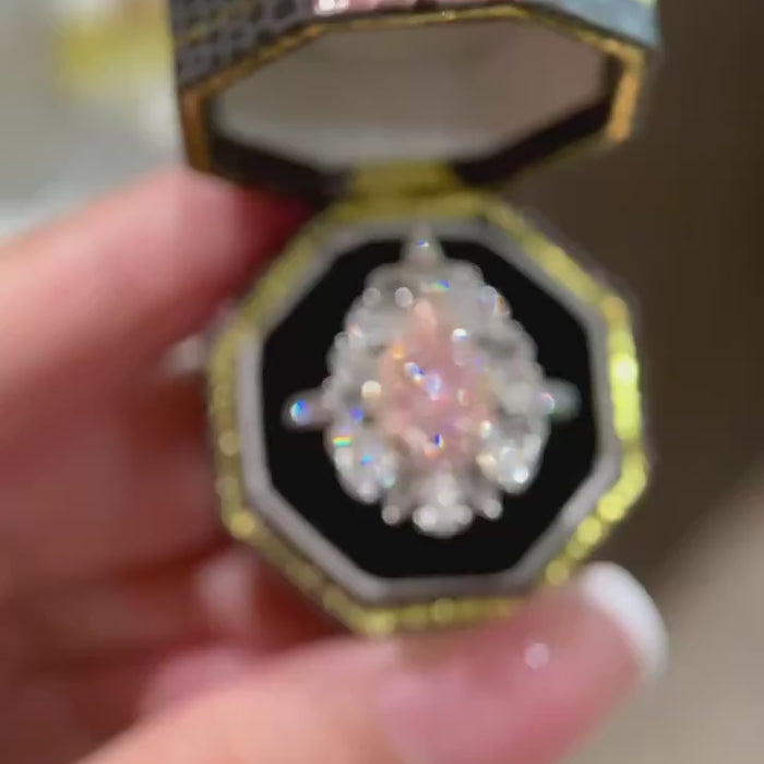 Florivienne – Pink Pear Cut Diamond Halo Ring with White Marquise and Pear Cluster Setting