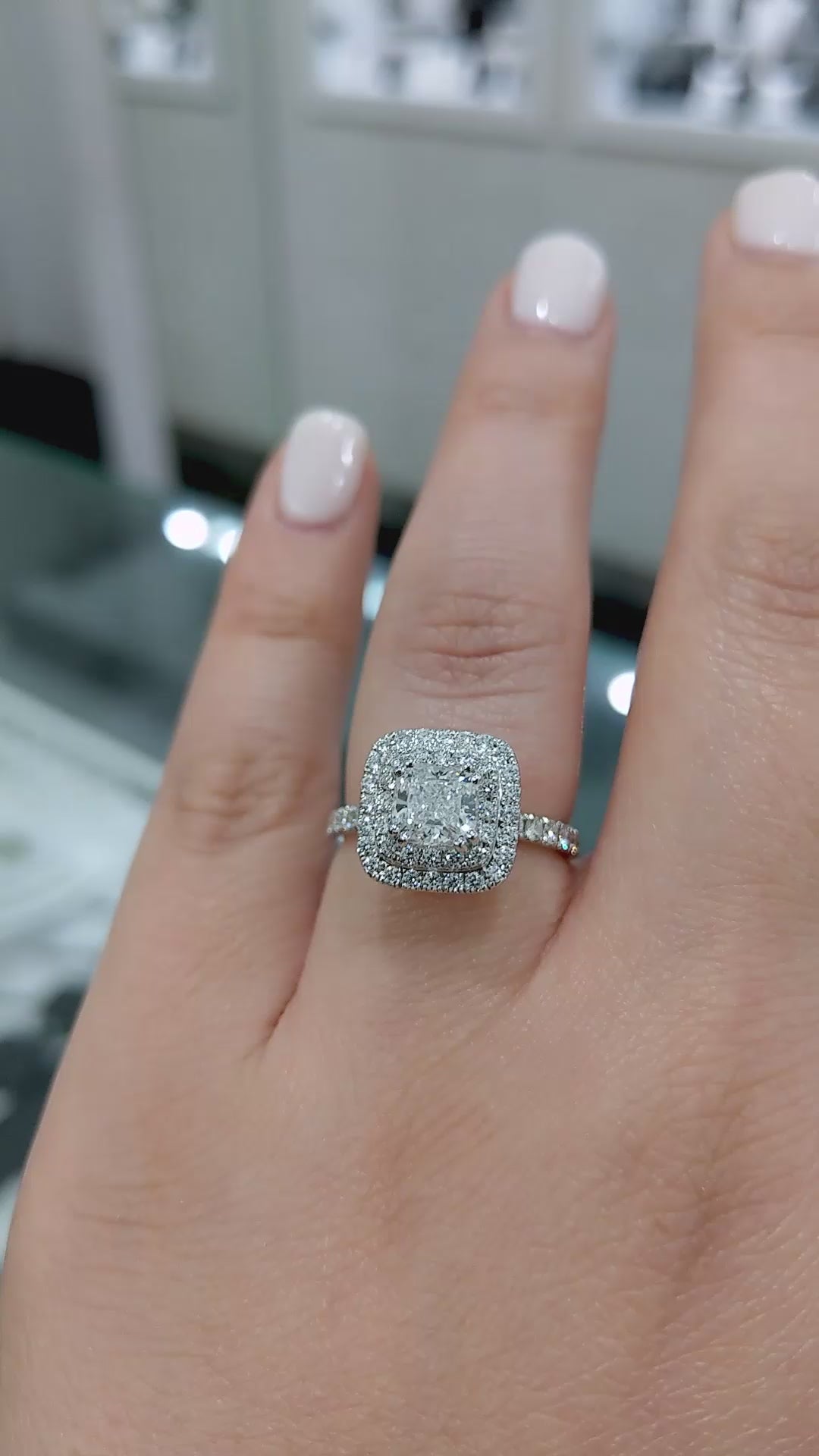 Velmira Radiant Cushion Halo – Cushion Cut Lab-Grown Diamond Engagement Ring with Double Halo Pavé Frame and Split Shank