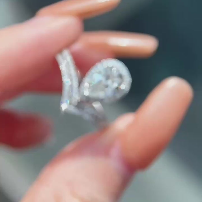 Double Halo Floral Engagement Ring – Round Lab Diamond with Twisted Band | Rosetta | Elegant, Ethical & Handcrafted