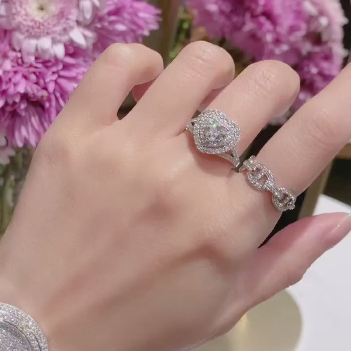 Amorette Heart Cut Lab Diamond Double Halo Engagement Ring – Split Shank Pavé Design