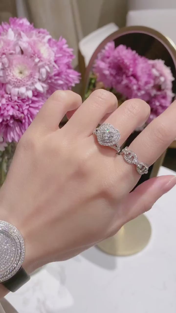 Amorette Heart Cut Lab Diamond Double Halo Engagement Ring – Split Shank Pavé Design