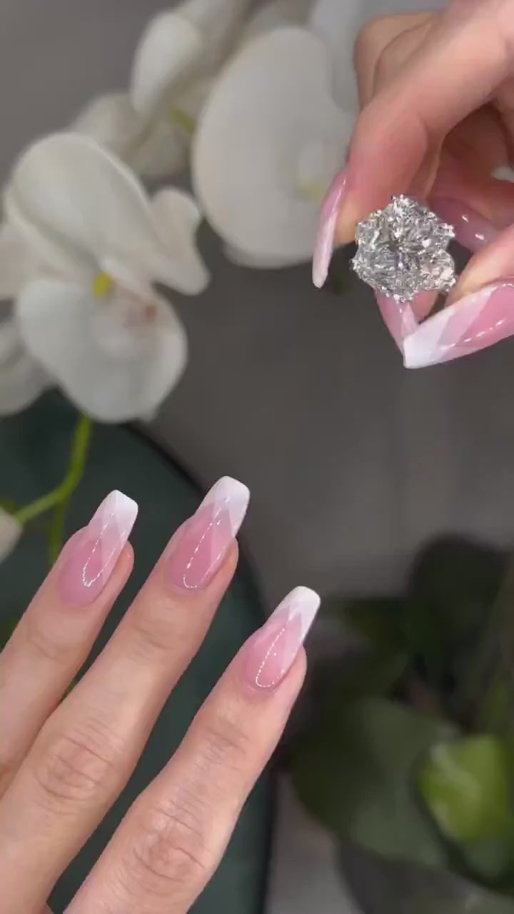 Aurevella – Cushion Cut Three-Stone Diamond Engagement Ring with Pavé Band in Platinum Elegance