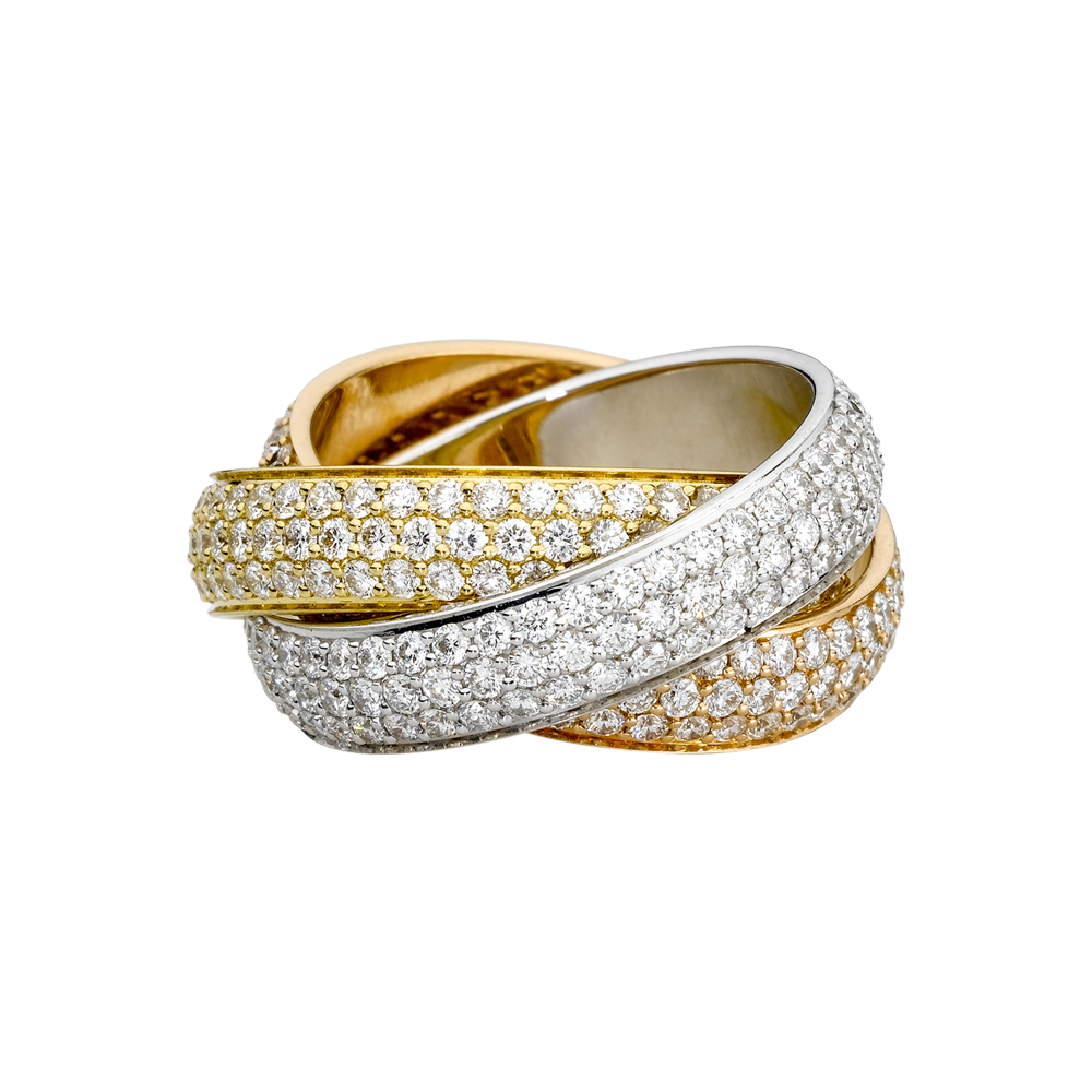 Three interlocking diamond rings on a white background - Xavia Jewels