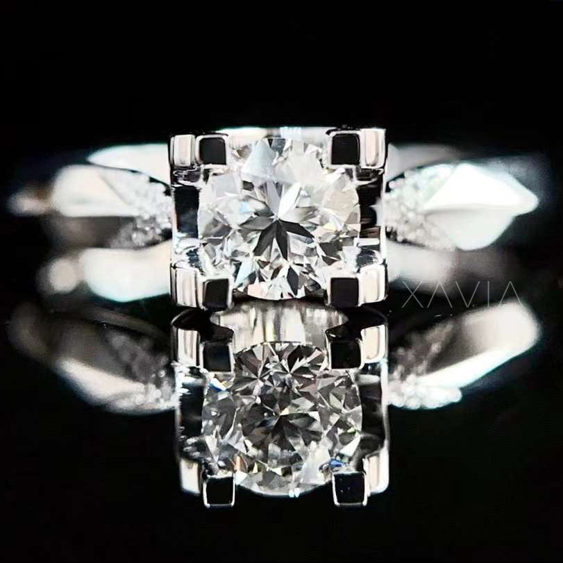 Diamond ring with GIA certification details on a black background