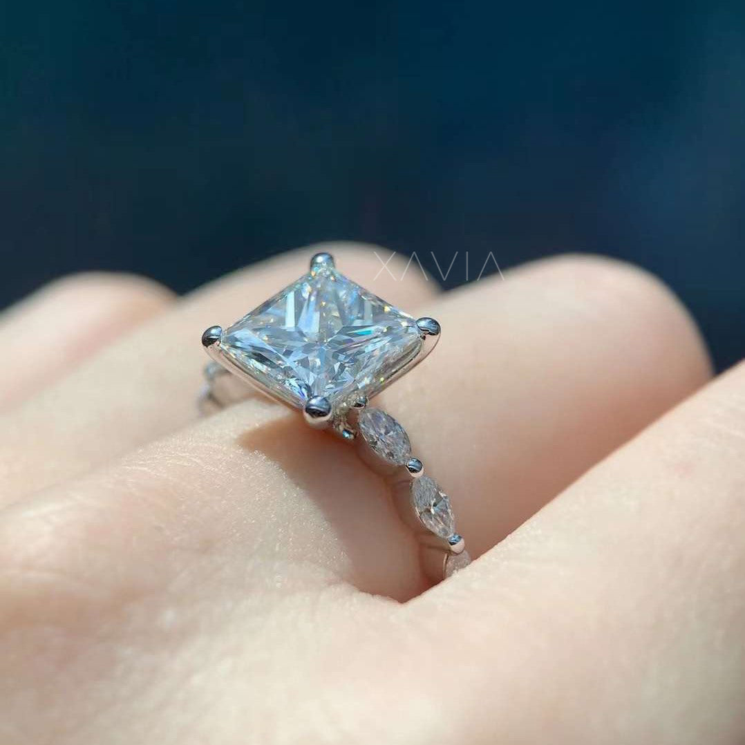 princess diamond ring sparkling under direct sunlight